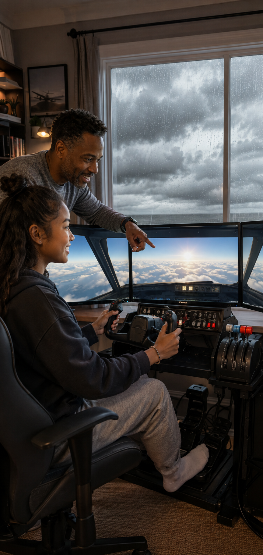 Clouds outside, cockpit inside