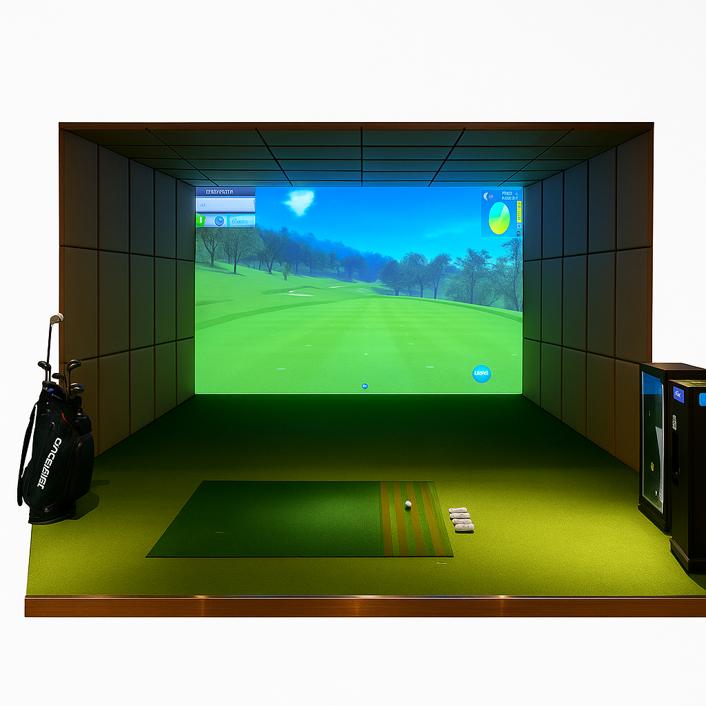 Golf Simulator Enclosure Built for Realistic Indoor Practice, Aluminum Frame, Acoustic Panels, 300cm Length